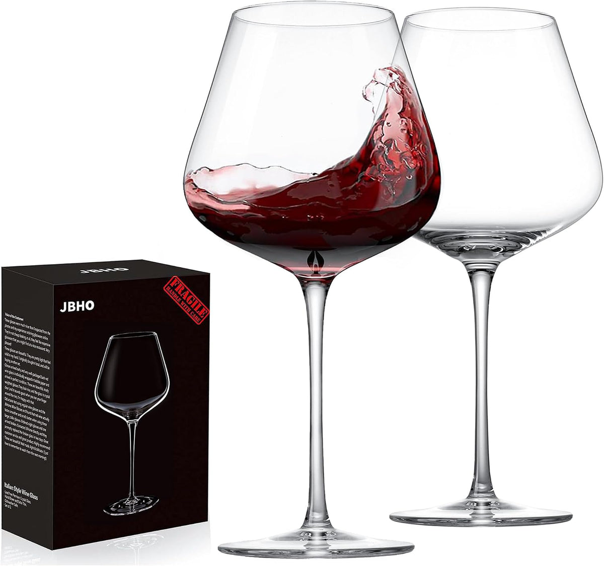 Set de 4 Copas Borgoña de Cristal Soplado a Mano – Estilo Italiano, en Caja de Regalo
