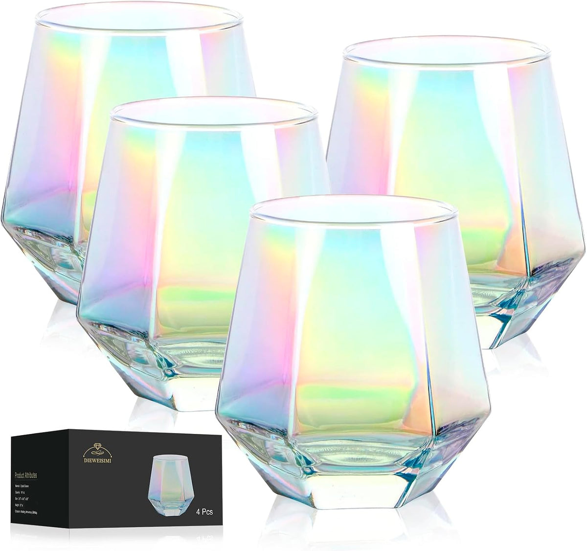 Set de 2 Copas Diamante sin Tallo – Cristal Iridiscente