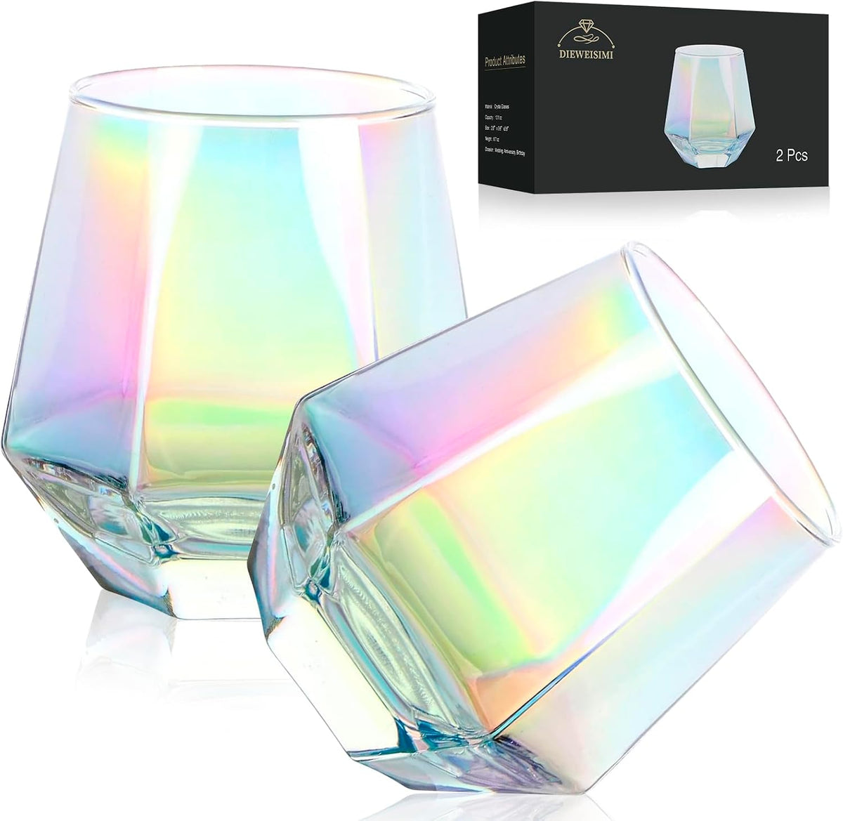 Set de 2 Copas Diamante sin Tallo – Cristal Iridiscente
