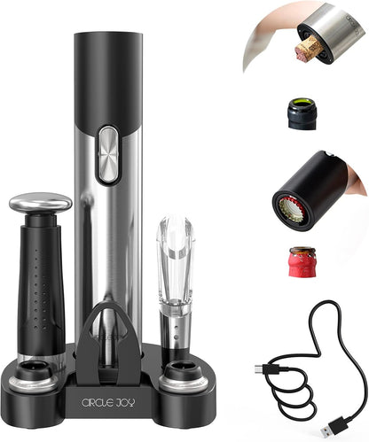 Sacacorchos Eléctrico Recargable 7 en 1 – Set de Regalo con Bomba de Vacío, Aireador y Base de Carga