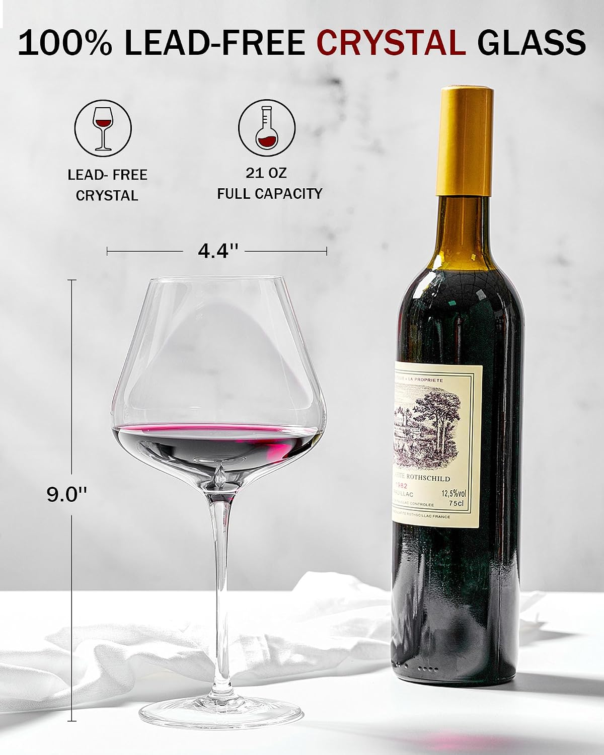 Set de 4 Copas Borgoña de Cristal Soplado a Mano – Estilo Italiano, en Caja de Regalo