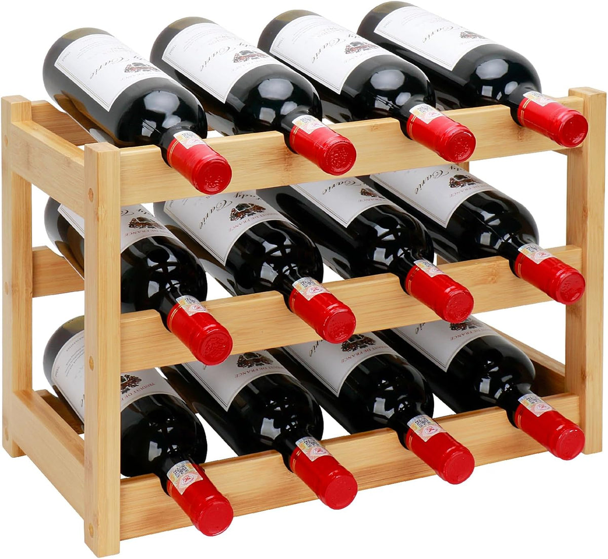 Botellero de Bambú de 3 Niveles – Capacidad para 12 Botellas