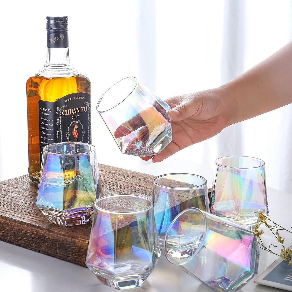 Set de 2 Copas Diamante sin Tallo – Cristal Iridiscente